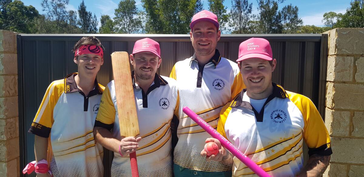 GOOD CAUSE: Medowie Cricket Club players Ashley Burke, Taylor Reynolds, Josh Cappiello and Aiden Bartley.