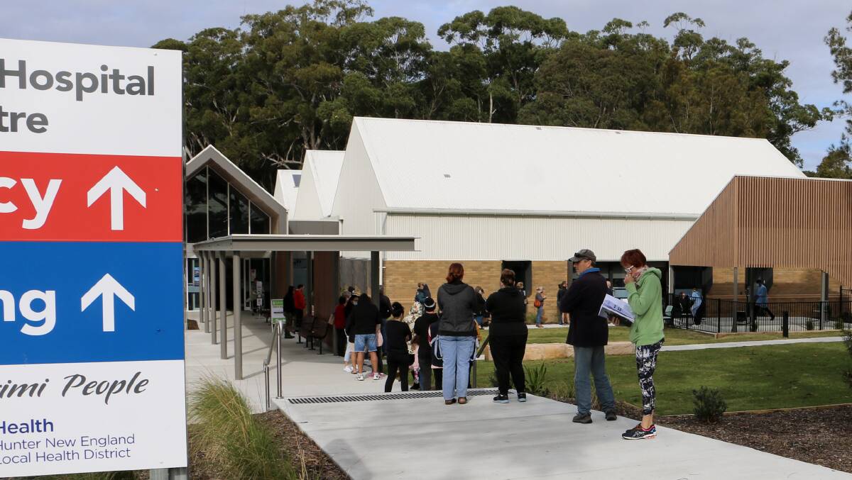 STOP THE SPREAD: People lined up at Tomaree Community Hospital's COVID-19 testing clinic on Wednesday, July 22.