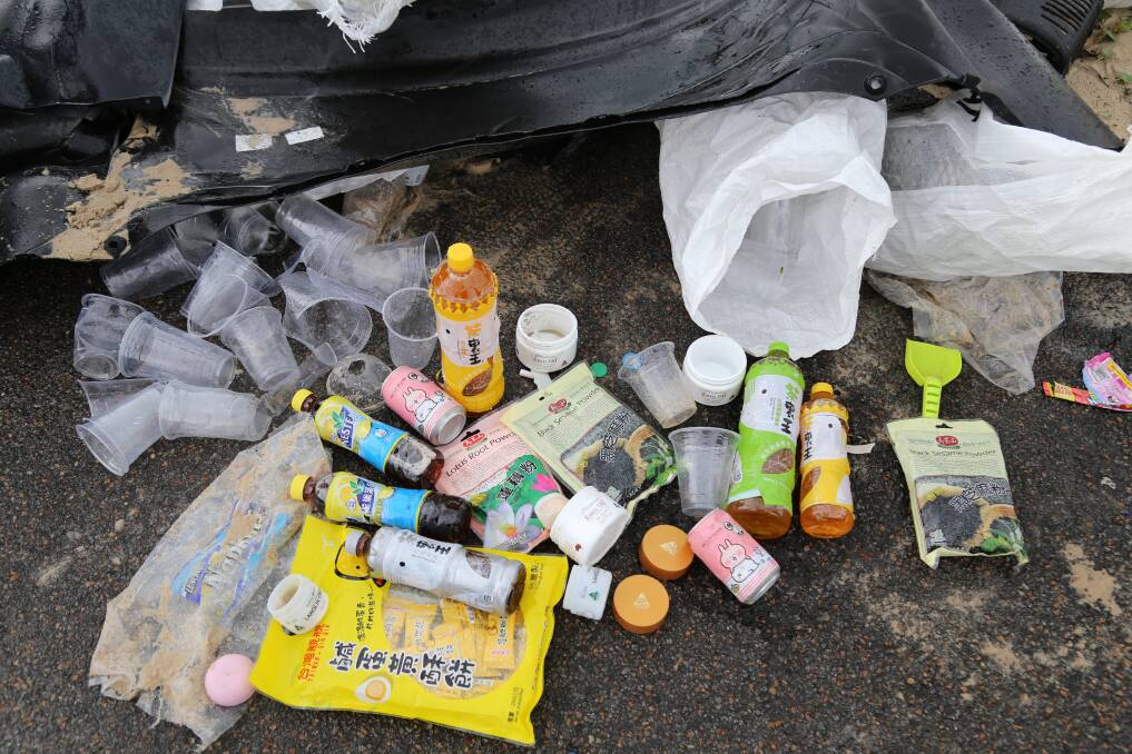 Items from the 83 shipping containers that went overboard on Friday, washed up in Port Stephens. 