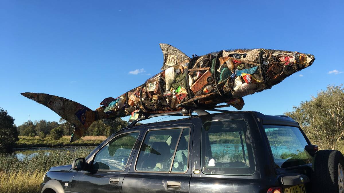 Rubbish shark "Agutfull" serves as reminder and memory of the amount of trash collected at Bobs Farm. Created by Atlantis Port Stephens, the frame was filled with rubbish collected by Sea Shelter volunteers on June 9. 