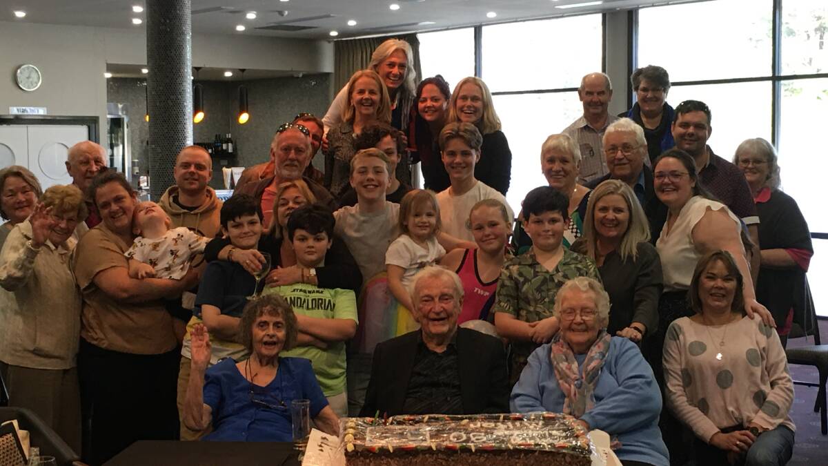 Joy and Milton Haines with friends and family at Soldiers Point Bowling Club on July 18.