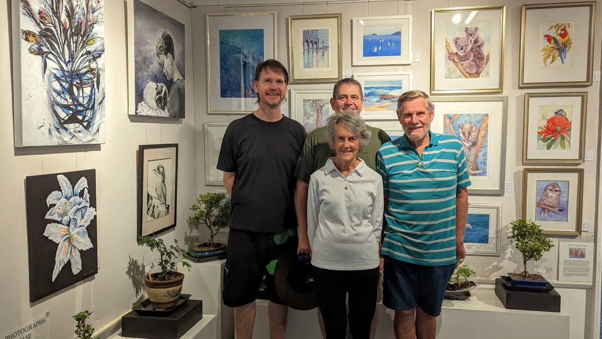 The Barnard family - Keian, Tain, Diana and Keith - in the gallery of Port Stephens Community Arts Centre on January 15, 2023. 