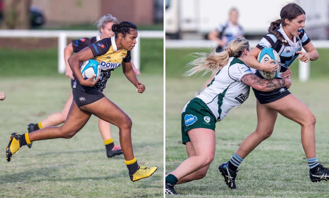 FOCUSED: Medowie and Nelson Bay in action in round one of the Hunter Rugby Women's Summers 7s last Friday. Pictures: Stewart Hazell
