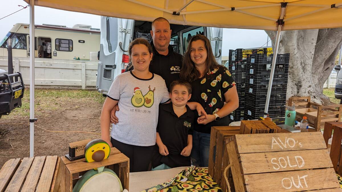 Yvonne and Jamie Adams with Max and Miley at the Broadmeadow farmers market.