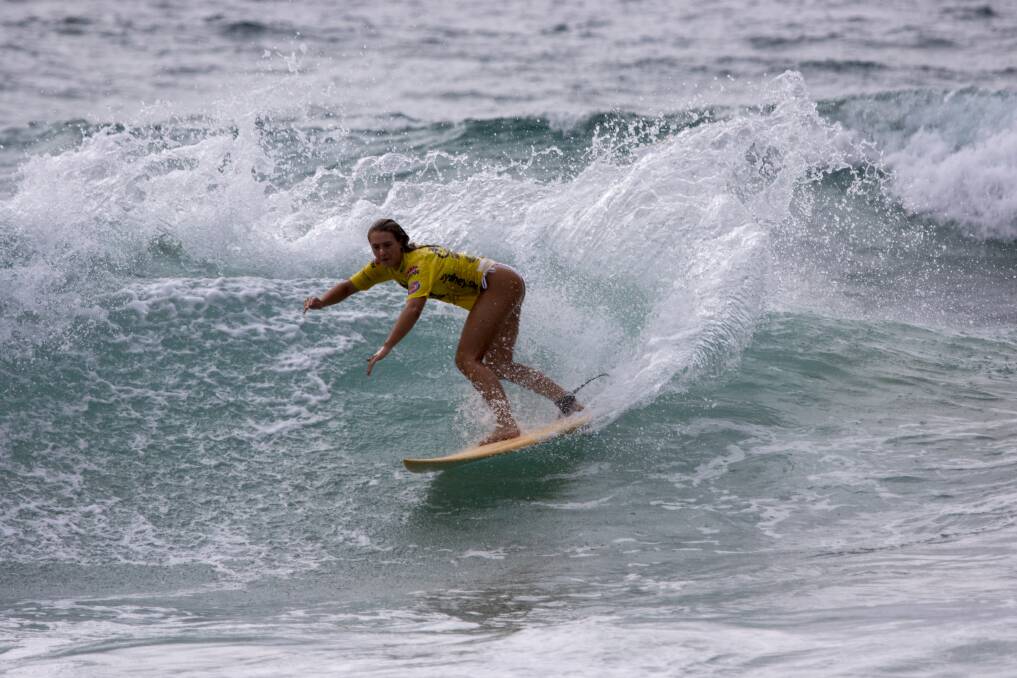 Jasmine Sampson from Anna Bay surfing in the Northern Beaches Open, part of the 2020 Australian Open of Surfing, on Sunday. Sampson is a regular entrant of the Port Stephens Toyota.