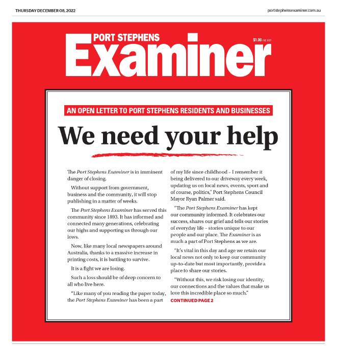 The front page of the Examiner's December 8, 2022 edition.