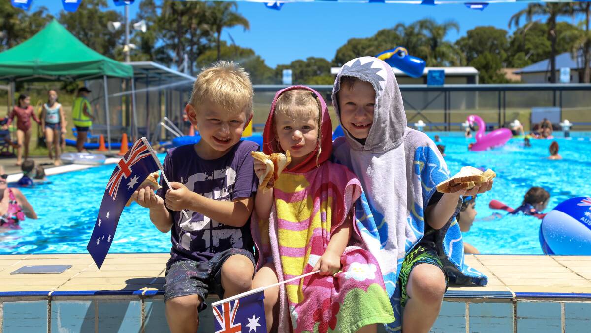The Martin siblings from Medowie, Hunter, Ivy and Axel at the Raymond Terrace pool party in 2021. Pool parties are back on the Australia Day program for 2023.