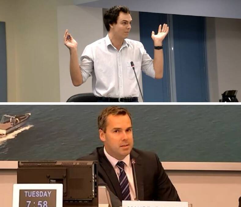 ANIMATED: Pictures of Cr Giacomo Arnott (above) and Mayor Ryan Palmer from the council webcast at last Tuesday night's meeting.