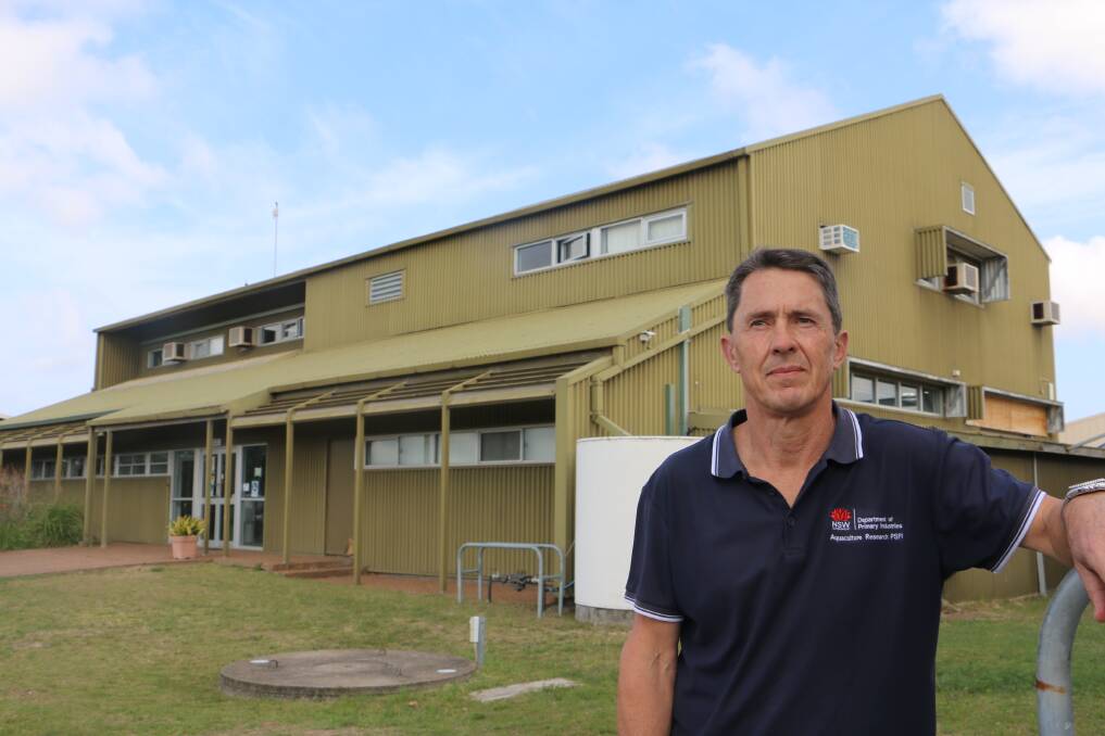  Research leader Wayne O'Connor in front of the fish nutrition centre at Taylors Beach.