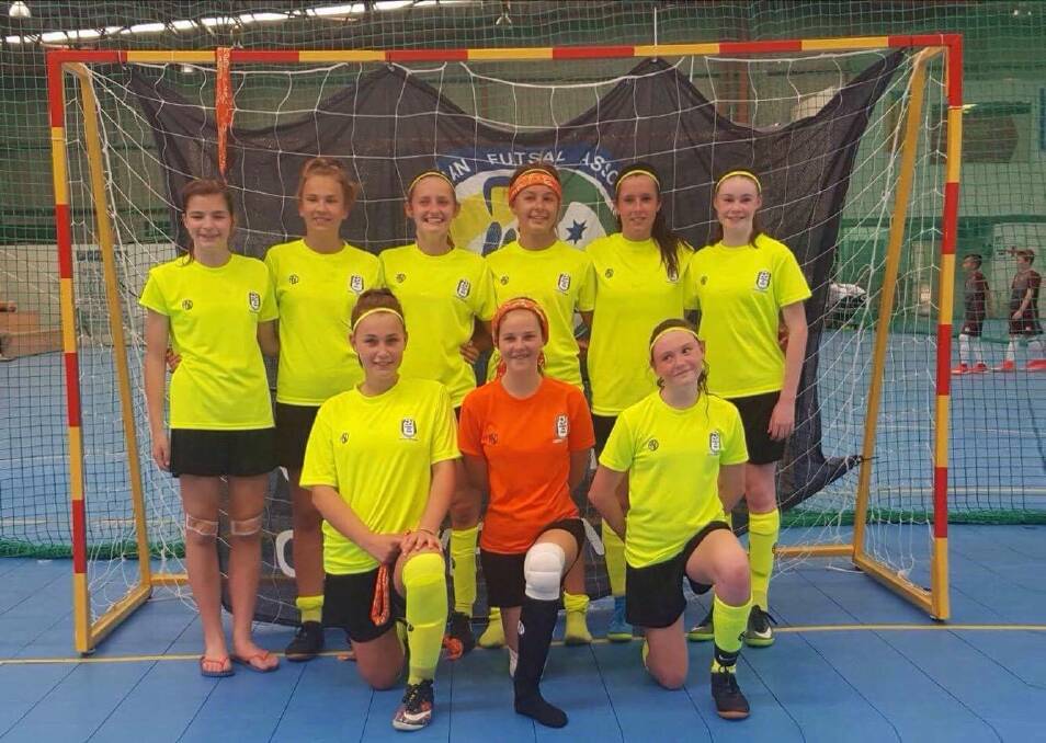 FUTSAL SUCCESS: Kaitlyn Eastley, 14, centre, at the 2017 National Club Futsal Championships with her under-15 teammates. Picture: Supplied