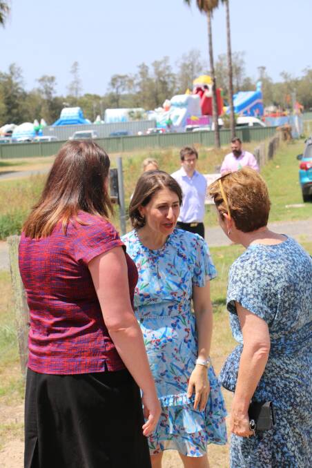 NSW Premier Gladys Berejiklian in Port Stephens on Tuesday, January 15 pledging a further $205 million for the Nelson Bay Road duplication project from Williamtown to Bobs Farm.