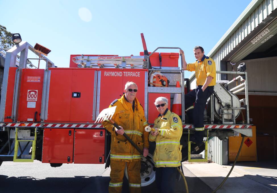 PLANNING IS KEY: Raymond Terrace RFS deputy captain Dallas Green, firefighter Gina Farraway and deputy captain Nick Pearson at the station in Rees James Road. Picture: Ellie-Marie Watts