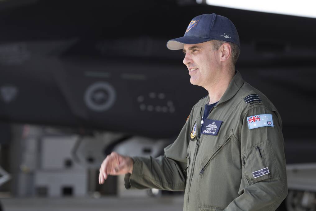 RAAF officer Wing Commander Darren Clare, Commanding Officer of No. 3 Squadron, at the arrival ceremony of the first two F-35A aircraft at RAAF Base Williamtown. Picture: Sgt Amanda Campbell