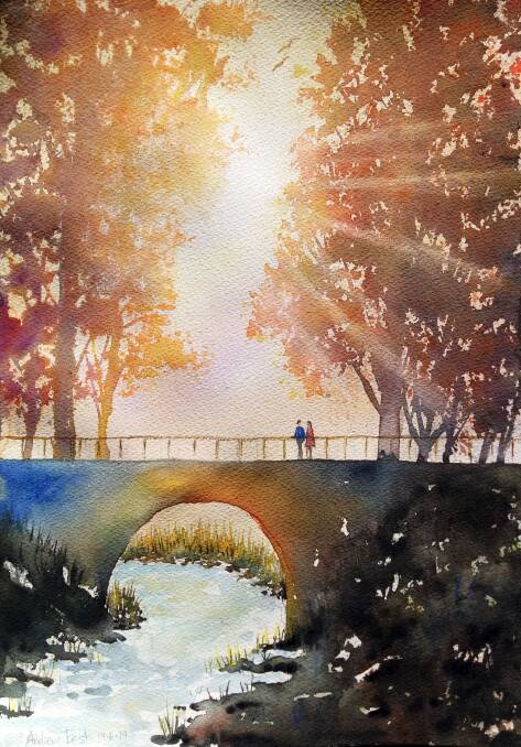 Painting number 17, Bridge and Trees, by Andrew East.