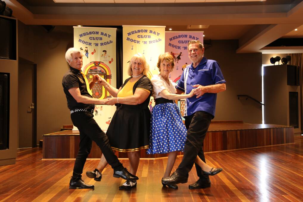 RETRO: Nelson Bay Rock 'N' Roll Club members Bryan and Kerri Payne with Diana and Keith Bernard at Wests Nelson Bay Diggers.