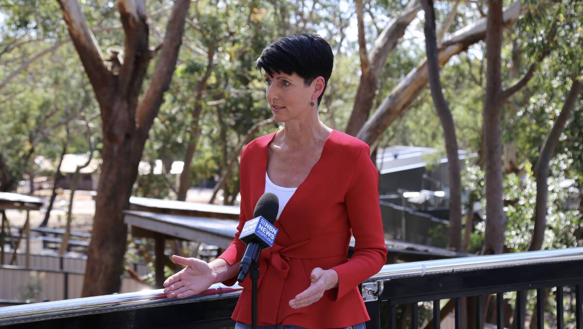 Port Stephens MP Kate Washington addressing media at the Port Stephens Koala Sanctuary on September 25.