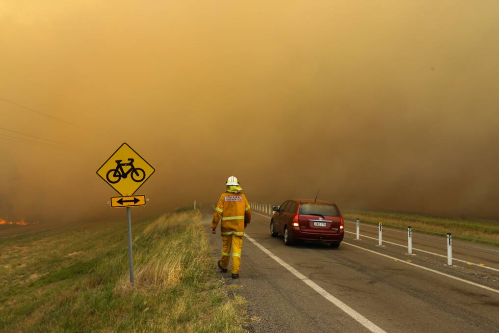 Richardson Road on Saturday, when the Tomago bushfire spread to Campvale.
