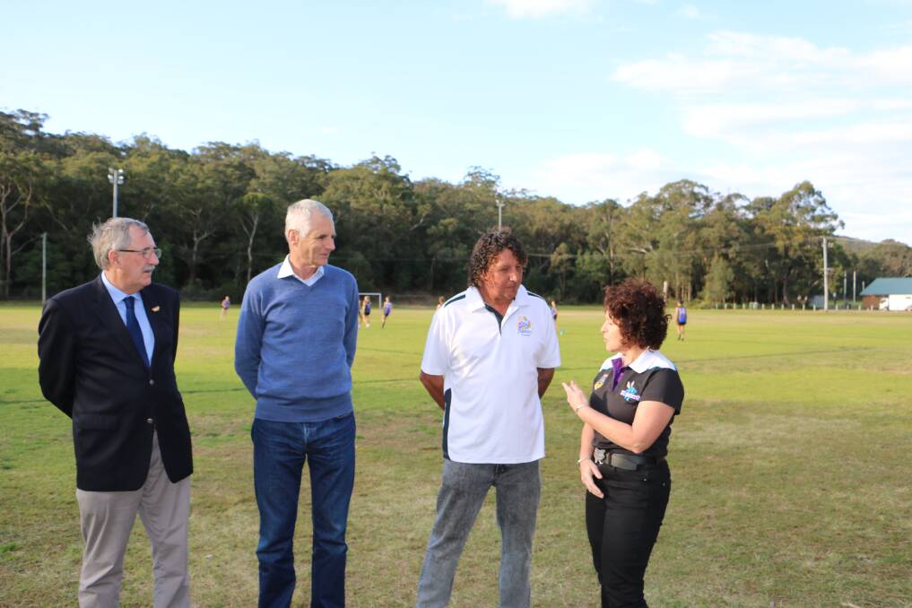Councillors Steve Tucker and John Nell with Nelson Bay Touch Association president Nev Gear and Hornets Regional Touch technical director Karen Davies at Tomaree Sports Complex on August 3.