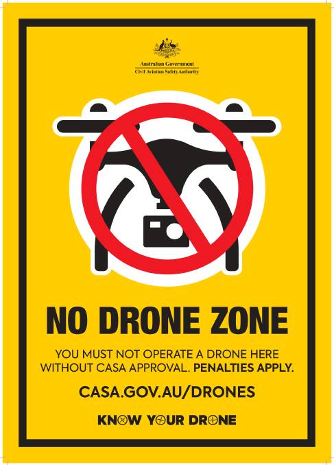 One of the signs that will be installed around Newcastle Airport warning the public not to fly drones in the area.