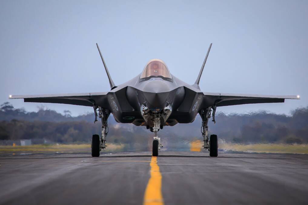 A F-35A Lightning II aircraft on the runway at RAAF Base Williamtown. Picture: CPL Melina Young