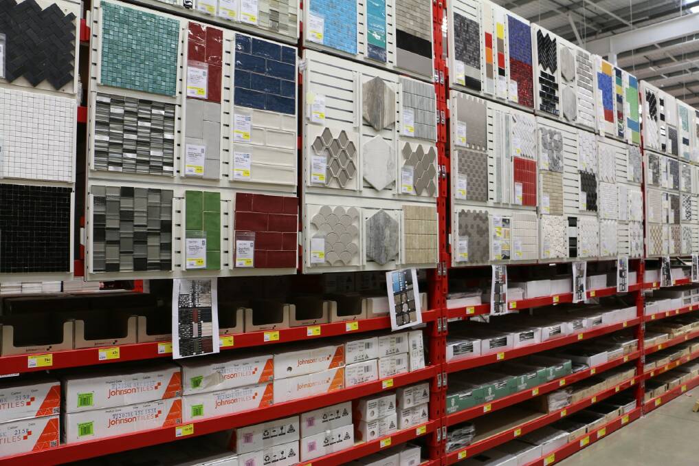 The tile display in Heatherbrae Bunnings. The tiles are all on display now, meaning the public can literally get a feel for the tiles before purchasing.