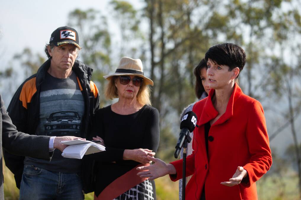 Port Stephens MP Kate Washington with residents at Brandy Hill in June speaking about their concern with the approval of the Hanson quarry expansion. Picture: Marina Neil