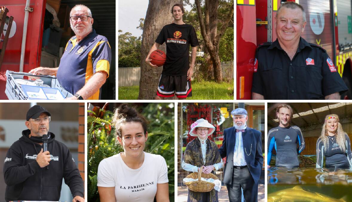 HONOURED: Port Stephens 2020 Annual Award winners, from top left: Citizen of the Year John Chambers, Young Citizen of the Year Daniel Howard, Port Stephens Medal recipient Dennis Peters and Andrew Smith, Sportsperson of the Year Maya Stewart, Cultural Endeavour recipients Kaye Newton and Peter Robinson and Environmental Endevour recipients Ryan and Lia Pereira.