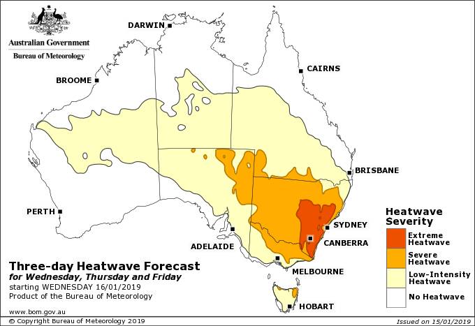 Heatwave forecast for January 16-19. Picture: www.bom.gov.au