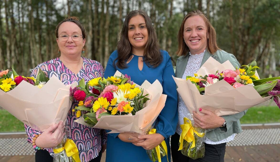 PROGRAM PLANS: Shannon Whyte, Dr Renee Goreham-Selby and Beth Innes are the recipients of Port Stephens Council's International Women's Day scholarships for 2022, worth $1000 each. 