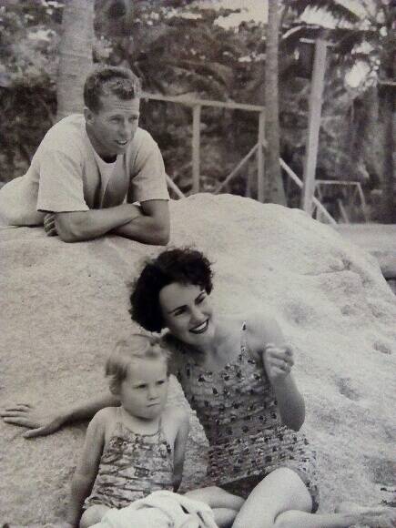 Max and June Wheaton with their firstborn daughter, Rae, on Magnetic Island, Queensland. 