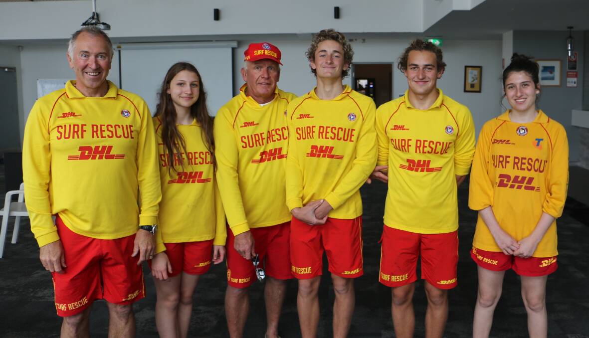 CAMARADERIE: Tc Campbell (third from left) with some of his many patrolling volunteer crew at Birubi Surf Lifesaving Club.