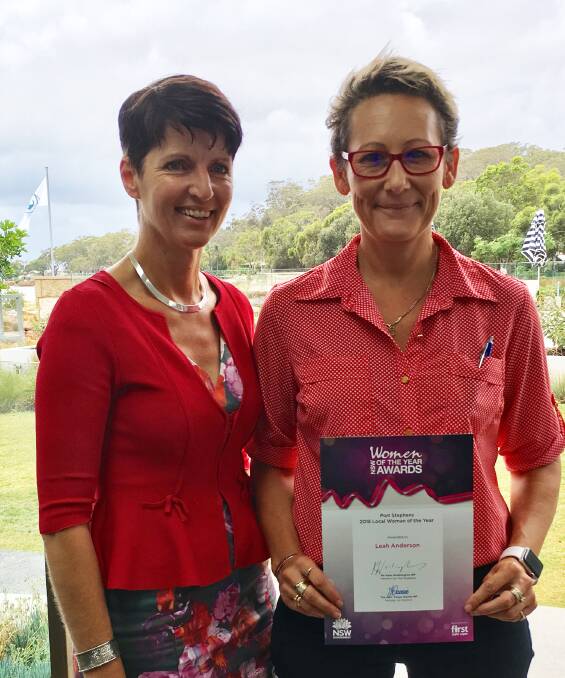 Port Stephens MP Kate Washington with 2018 Port Stephens Local Woman of the Year winner Leah Anderson.