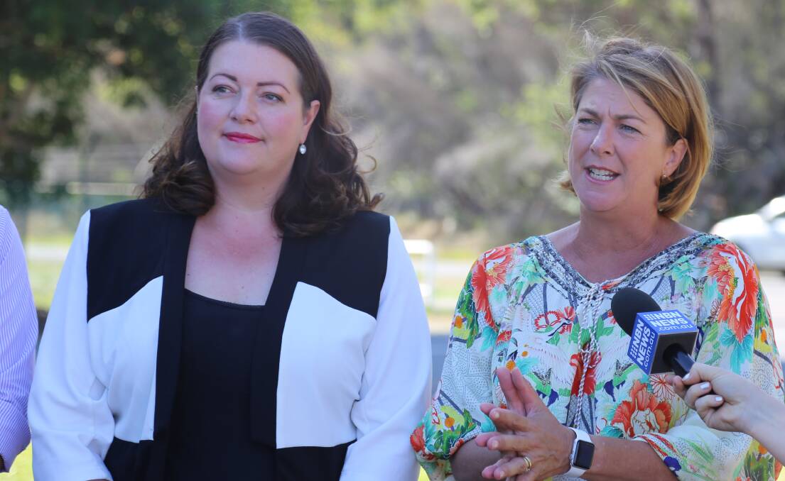 PLEDGES: Port Stephens Liberal candidate Jaimie Abbott with roads minister Melinda Pavey in Nelson Bay during the state election campaign. Picture: Ellie-Marie Watts