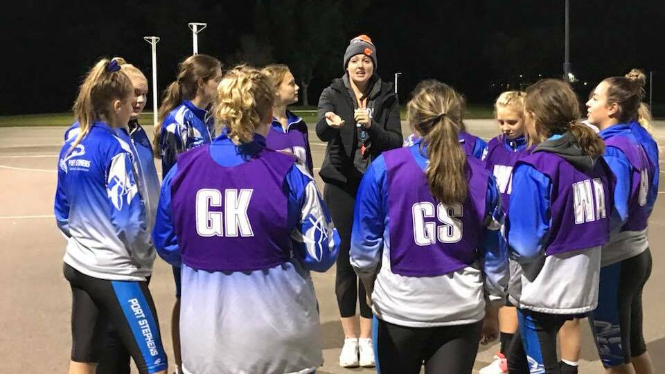 Sam Poolman, who plays in Suncorp Super Netball with the GWS Giants, spent four weeks with Port Stephens Netball Association's State Age Championship teams. Picture: Facebook/Port Stephens Netball Association 