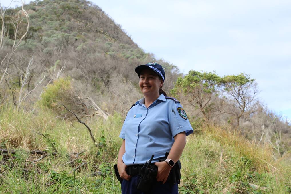 Senior Constable Marguerite Behan, from Nelson Bay, on the Tomaree Head walk. Picture: Ellie-Marie Watts
