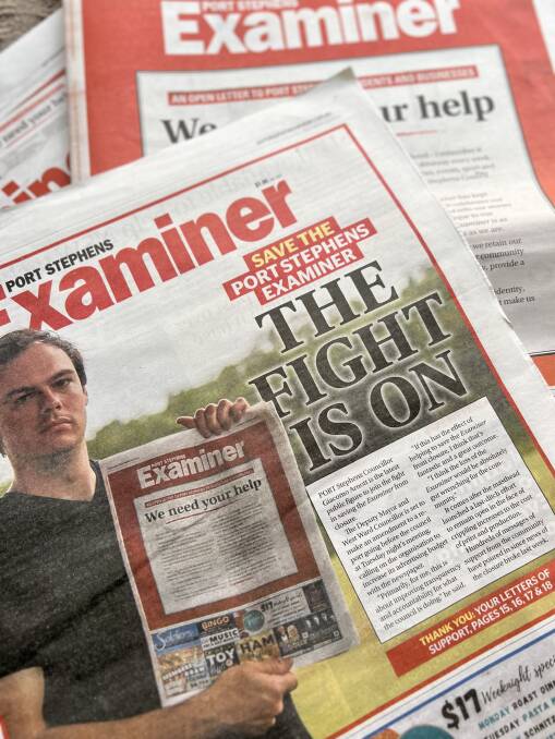 Front pages of the Port Stephens Examiner since a campaign was launched to save the masthead from closure on December 5, 2022.