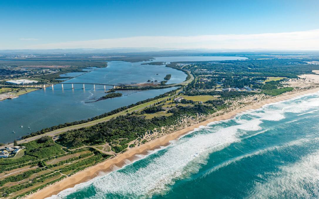 UP HIGH: A drone image facing north towards Fern Bay and overlooking the Stockton Bridge. Picture: Port Stephens Council