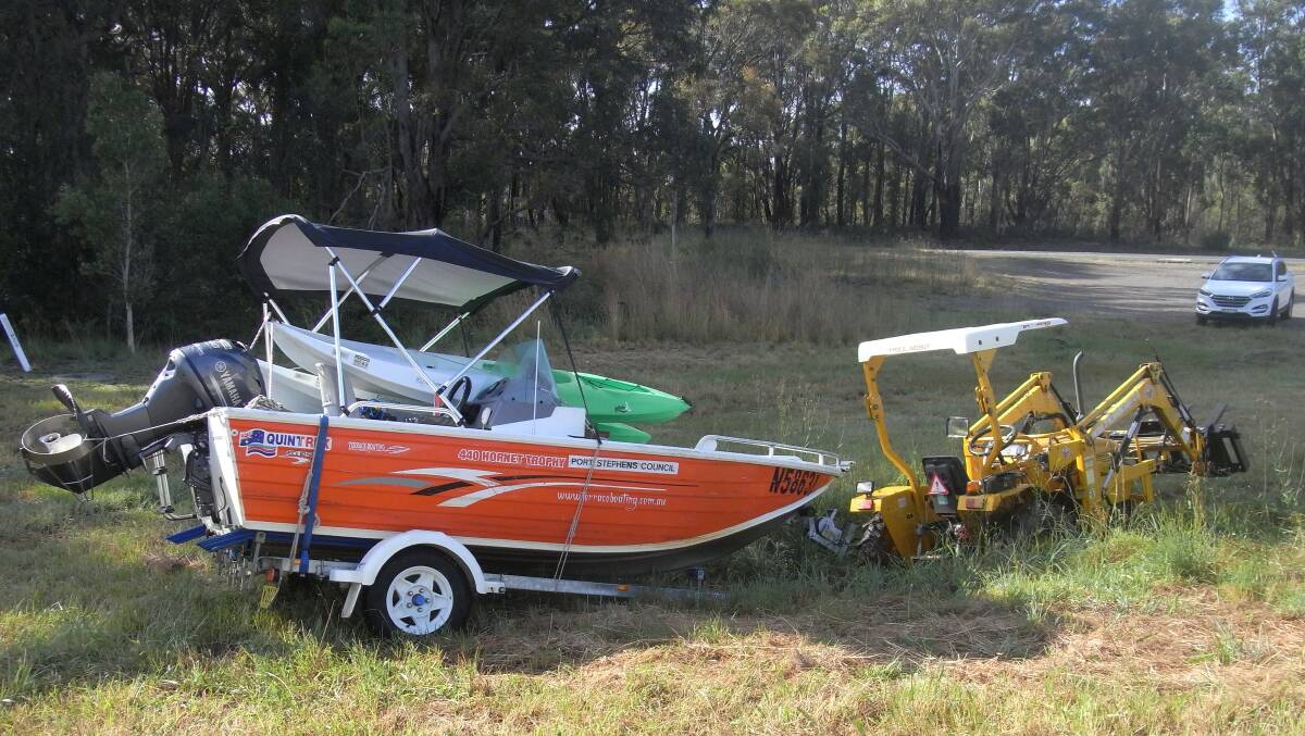 Sailability's bogged tractor and boat which thieves attempted to steal at the beginning of December 1. The tractor became bogged in a ditch along Grahamstown Road, close to the Richardson Road intersection.