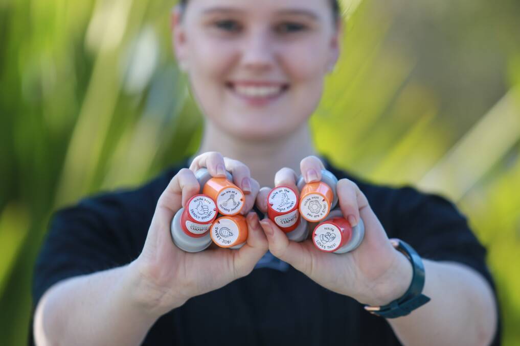 Port Stephens-based speech pathologist and Wonnarua woman Nikita Austin partnered with Speechie Stamps to design a set of six stamps with Indigenous symbolism and terms - the Deadly Collection - as a tool to promote inclusivity. Pictures: Ellie-Marie Watts