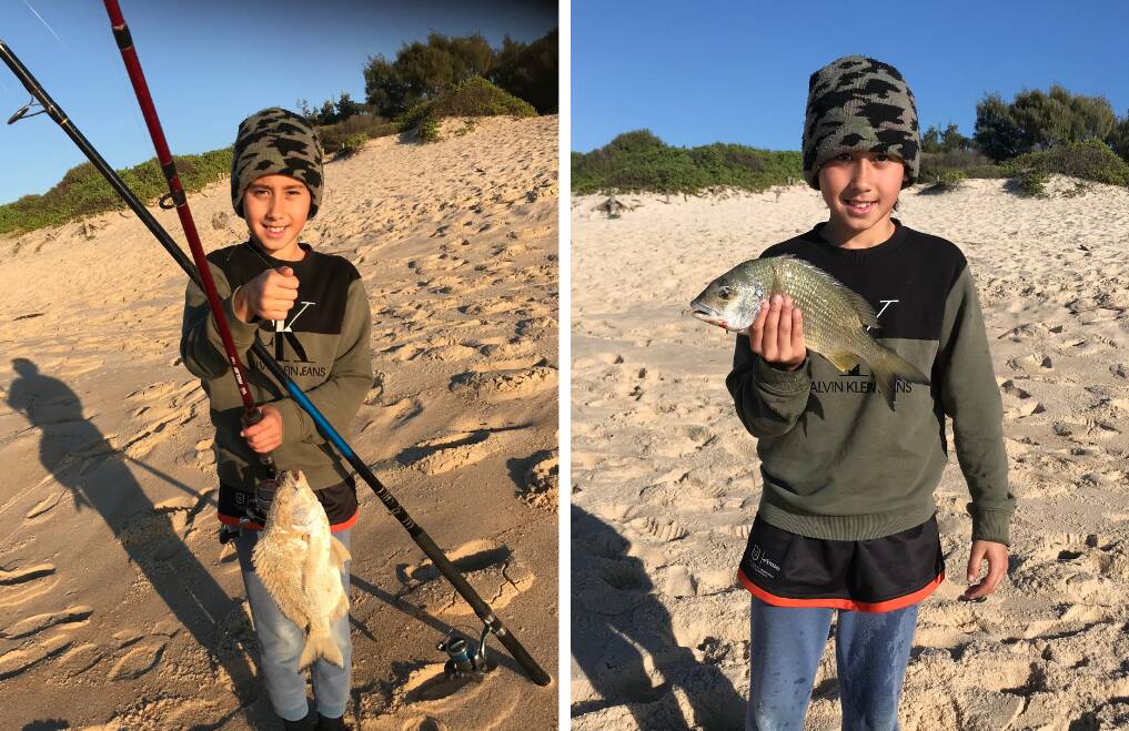 SOLID CATCH: Shoal Bay champ Sam Viles, aged 10, with a thumping Fingal Bay bream. Send your fishing tales stinkerfishing@yahoo.com.
