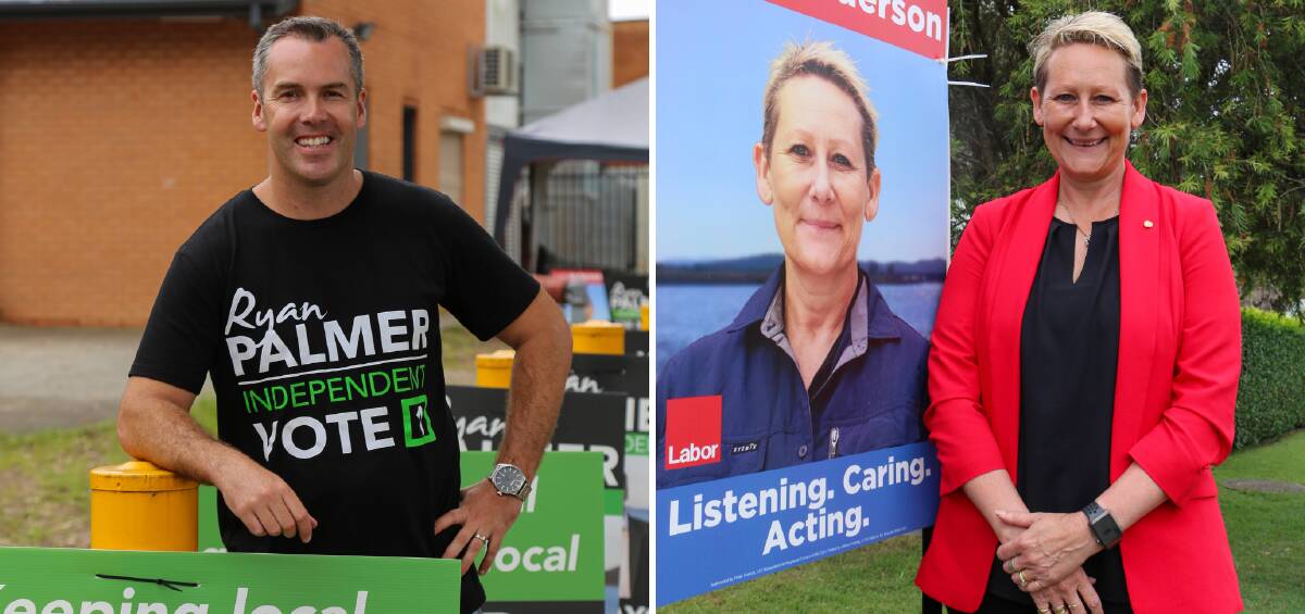 HEAD-TO-HEAD: Port Stephens mayoral candidates Ryan Palmer and Leah Anderson pictured at polling booths on election day. A result had not been declared on Tuesday.