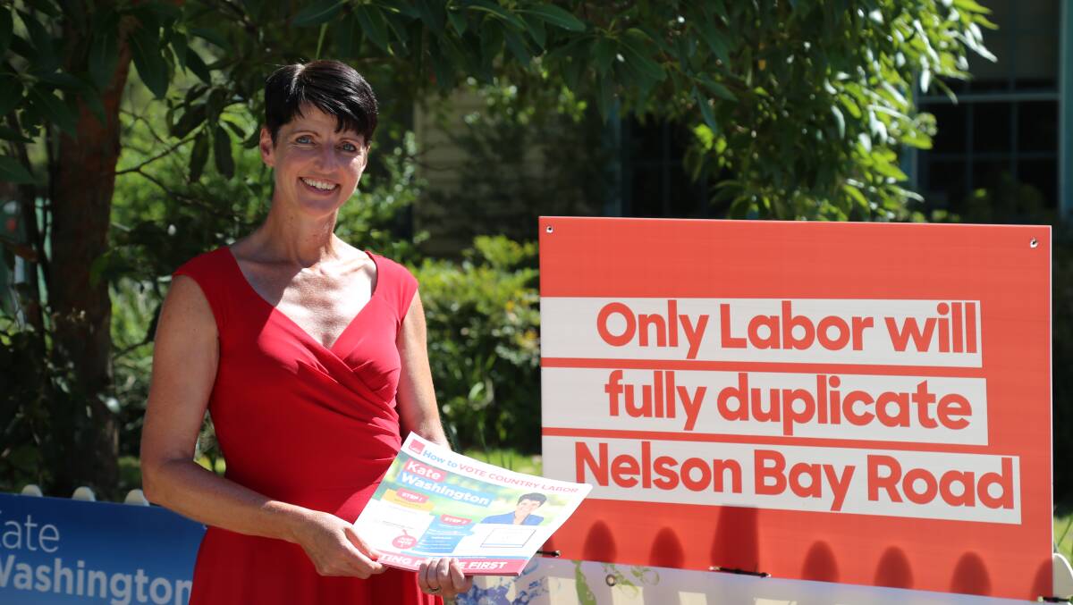 Kate Washington at Medowie Public School on voting day, March 23. Picture: Ellie-Marie Watts