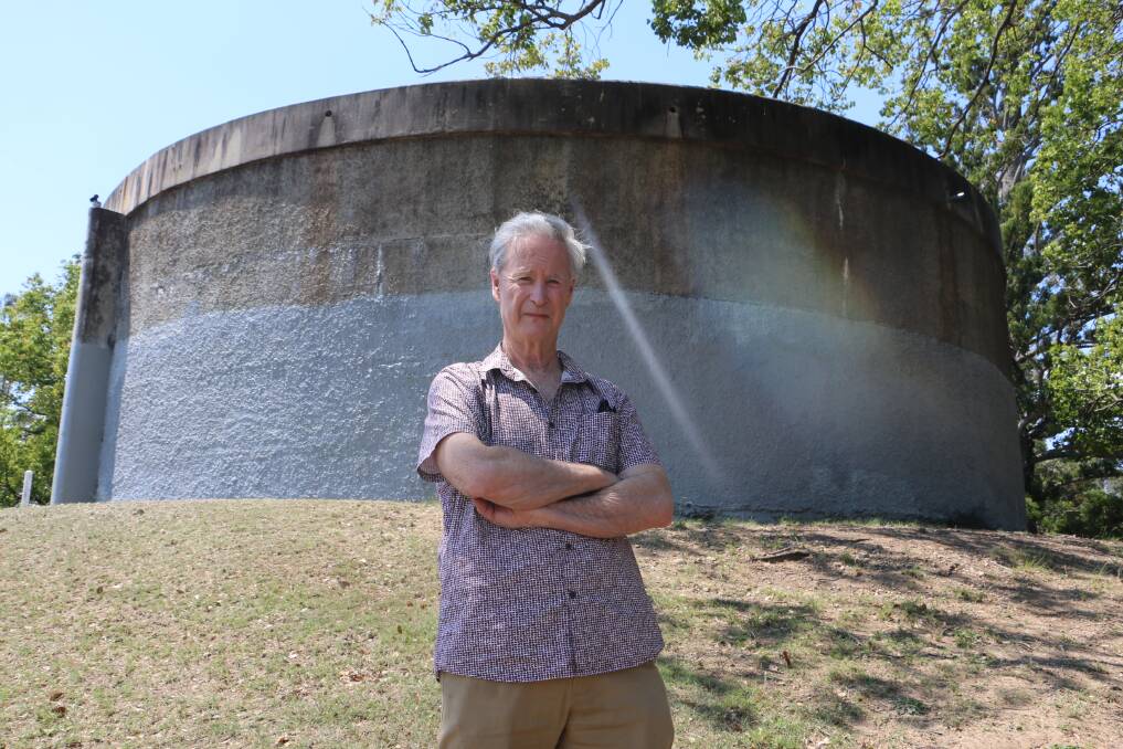 Chris Richards and the water reservoir at Boomerang Park in Raymond Terrace.