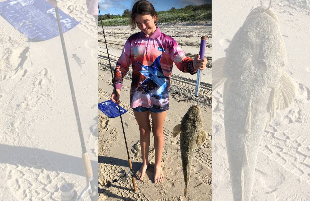 GOOD CATCH: 11 year old Morpeth champion Charlotte Palmer with a cracker Jimmies Beach flathead. Picture: Supplied