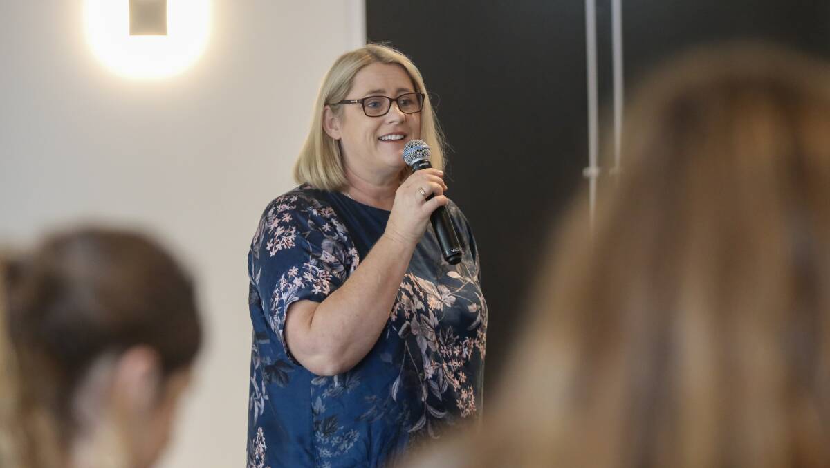 HONOURED: Port Stephens Woman of the Year, Dr Sarah Bayley, the practice principal of Raymond Terrace Family Practice speaking at the International Women's Day breakfast in Williamtown on Monday. Picture: Ellie-Marie Watts 
