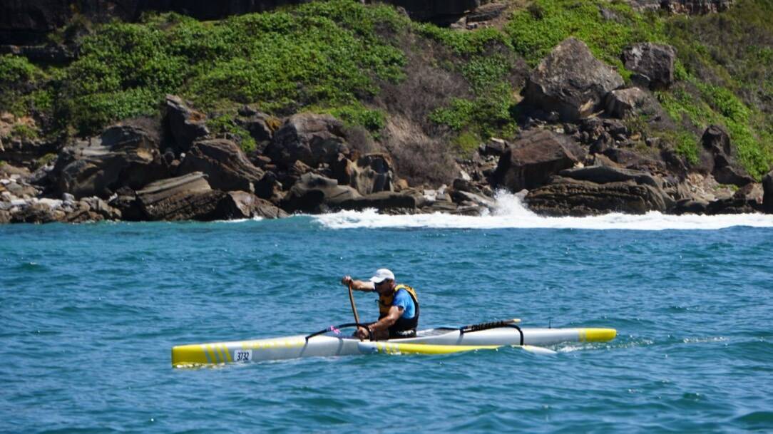 Port Stephens Outrigger Canoe Club master Tony Compton during the Lakes State Titles event in October. Picture: Fiona Dart 