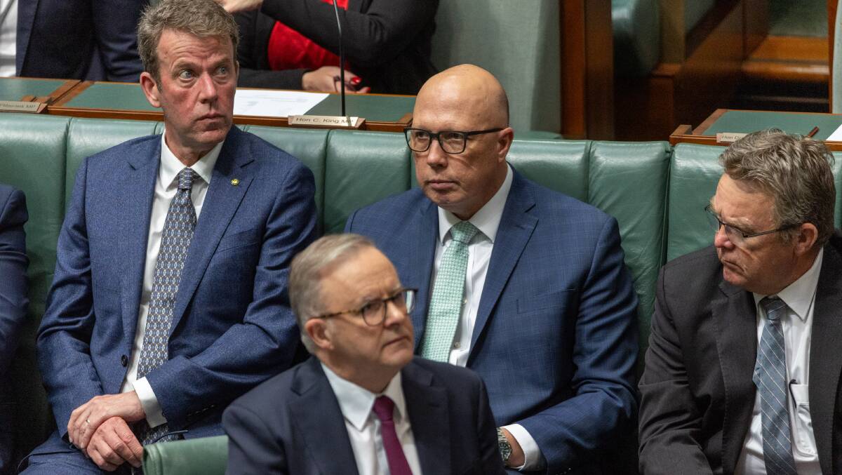 Opposition Leader Peter Dutton behind Prime Minister Anthony Albanese. Picture by Gary Ramage.