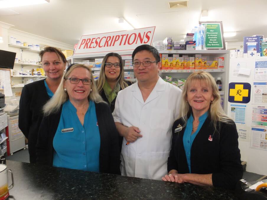 Familiar faces: With Diane Smythe, Evelyn Wlison, Jenna Oakes, Yong Cao and Megan Cardow on board, there will be some familiar faces in the brand, new team at Wanda Beach Pharmacy. Photo: Supplied.