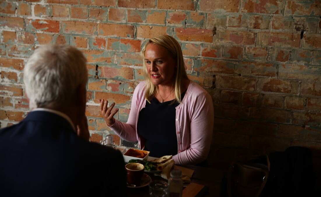 Newcastle Lord Mayor Nuatali Nelmes at lunch with Scott Bevan. Picture: Jonathan Carroll
