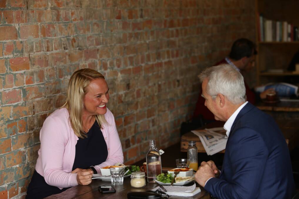 Newcastle Lord Mayor Nuatali Nelmes at lunch with Scott Bevan. Picture: Jonathan Carroll